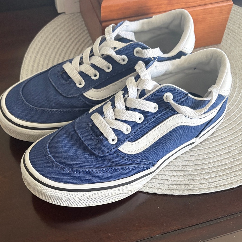 VANS Kids Blue Canvas Skate Sneakers with White Stripe